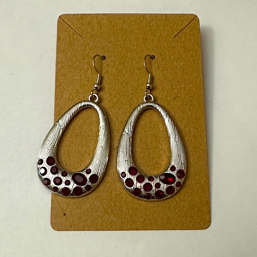 Silver and Red Teardrop Earrings